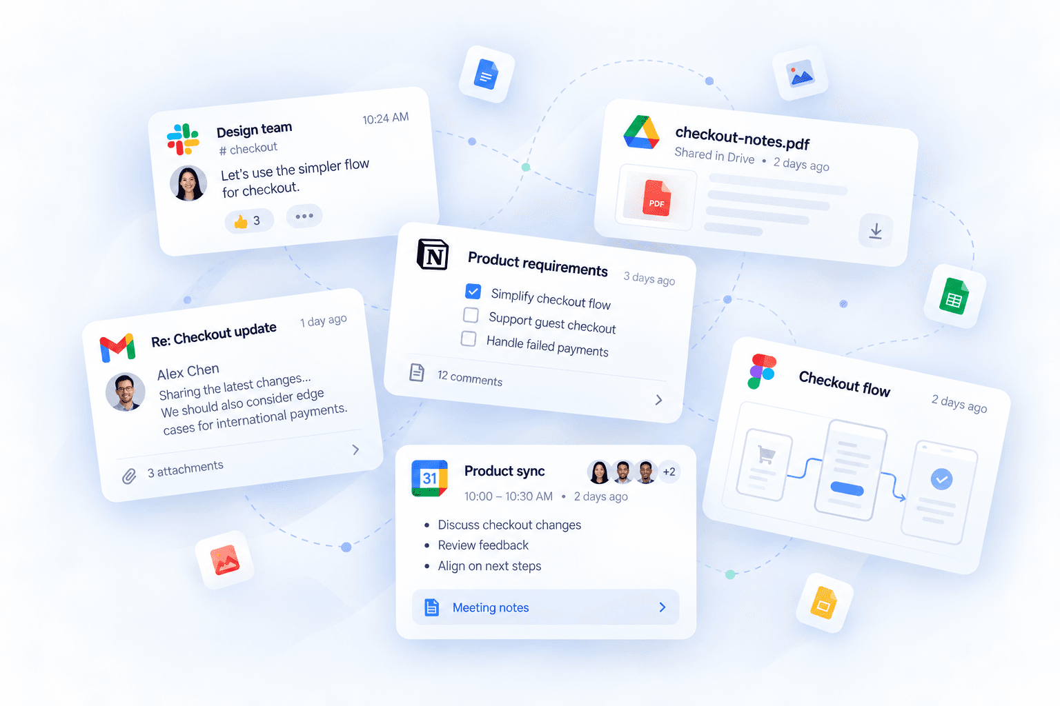 Connected project context across conversations, files, and updates